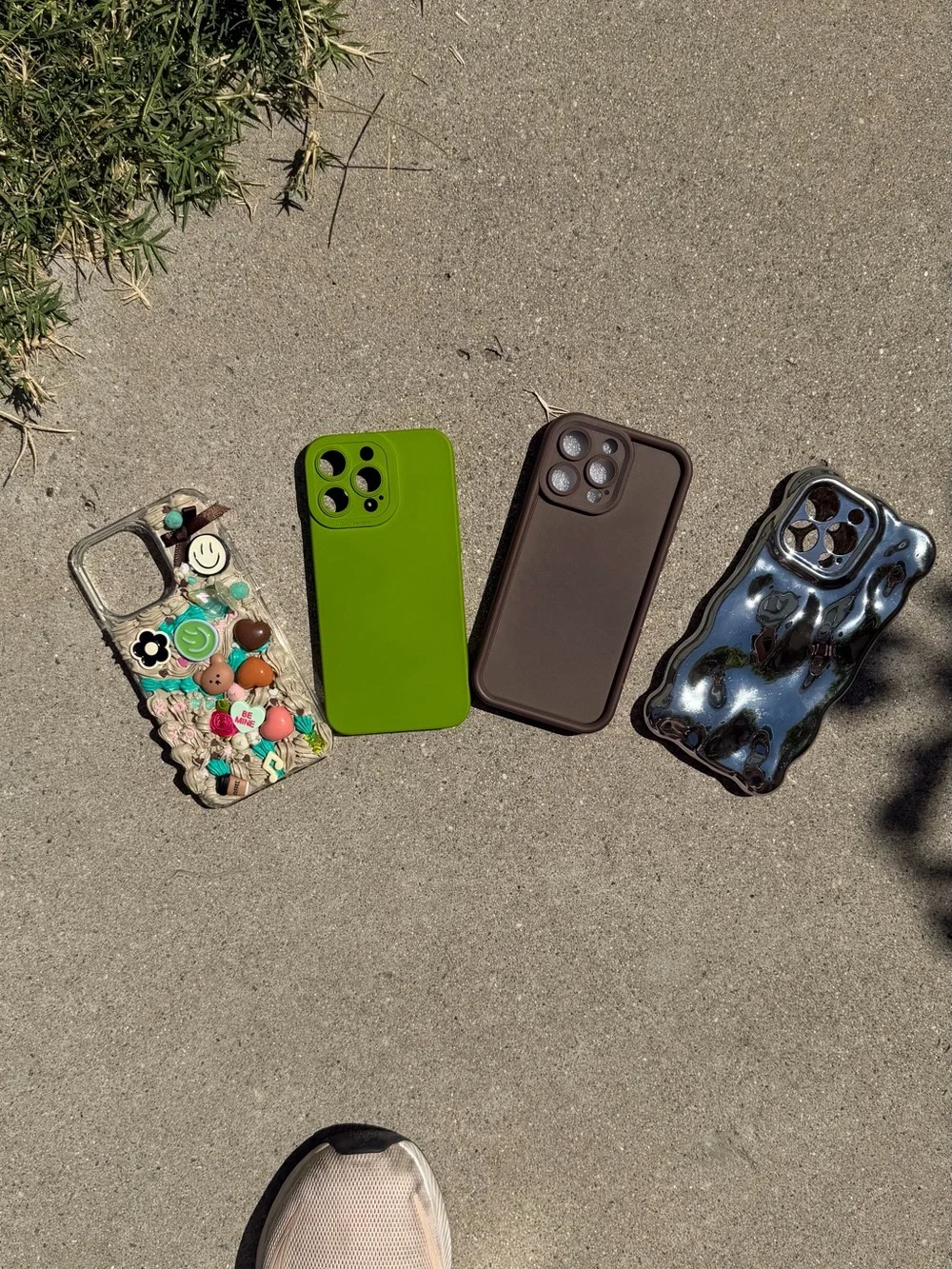 Protective Phone Case Bundle - Brown, Lime Green, Clear Decorative, and Silver